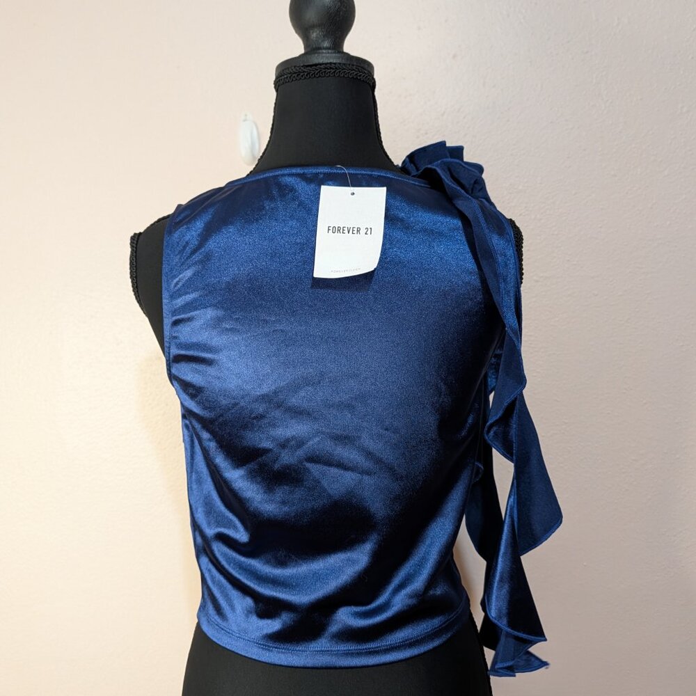 Regencycore Royal Blue Satin Rosette Sash Crop Top Size Medium - Picture 3 of 8